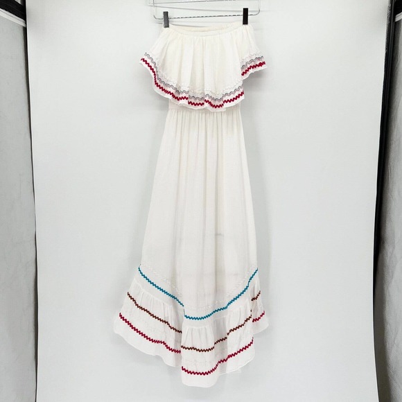 9seed Gauzy Tiered Hi-Low Strapless Maxi Dress White Swim Cover Up Size Small - Picture 4 of 11